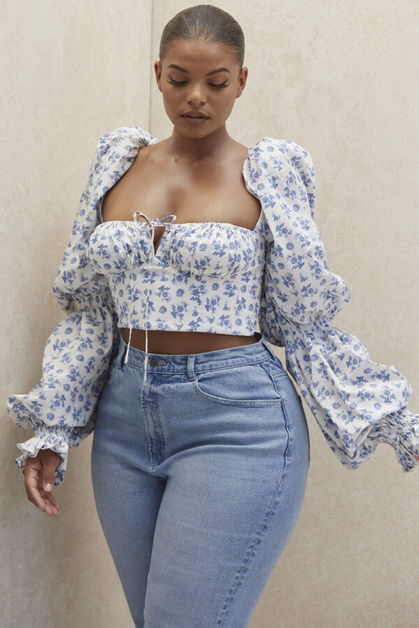 Long puff sleeve floral crop top Long puff sleeve floral crop top