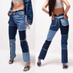 Heritage patchwork contrast colour denim jeans 1