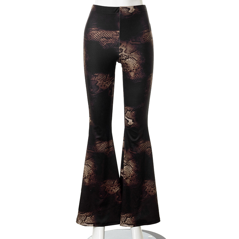 Snake print high waist skinny casual flared pants trousers for women