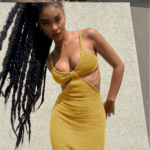 Pure charm knitted cut out halter neck backless sweater maxi