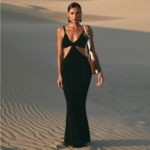 Pure charm knitted cut out halter neck backless sweater maxi