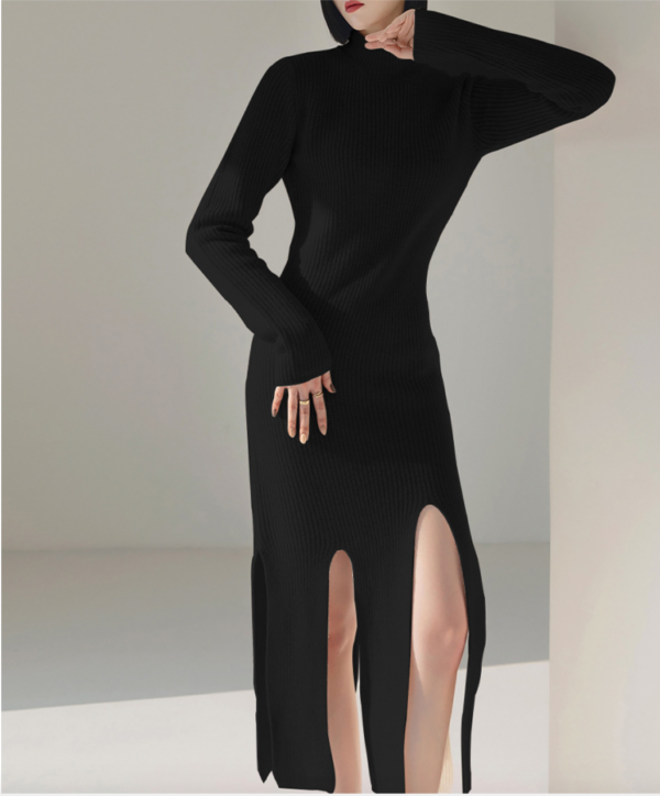 Black Side Split Long Sleeve Maxi Dress