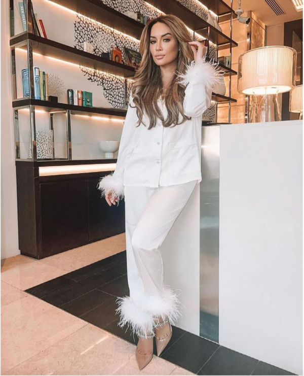 Ladies Feather Fringe Two-piece Loungewear Ladies Feather Fringe Two-piece Loungewear
