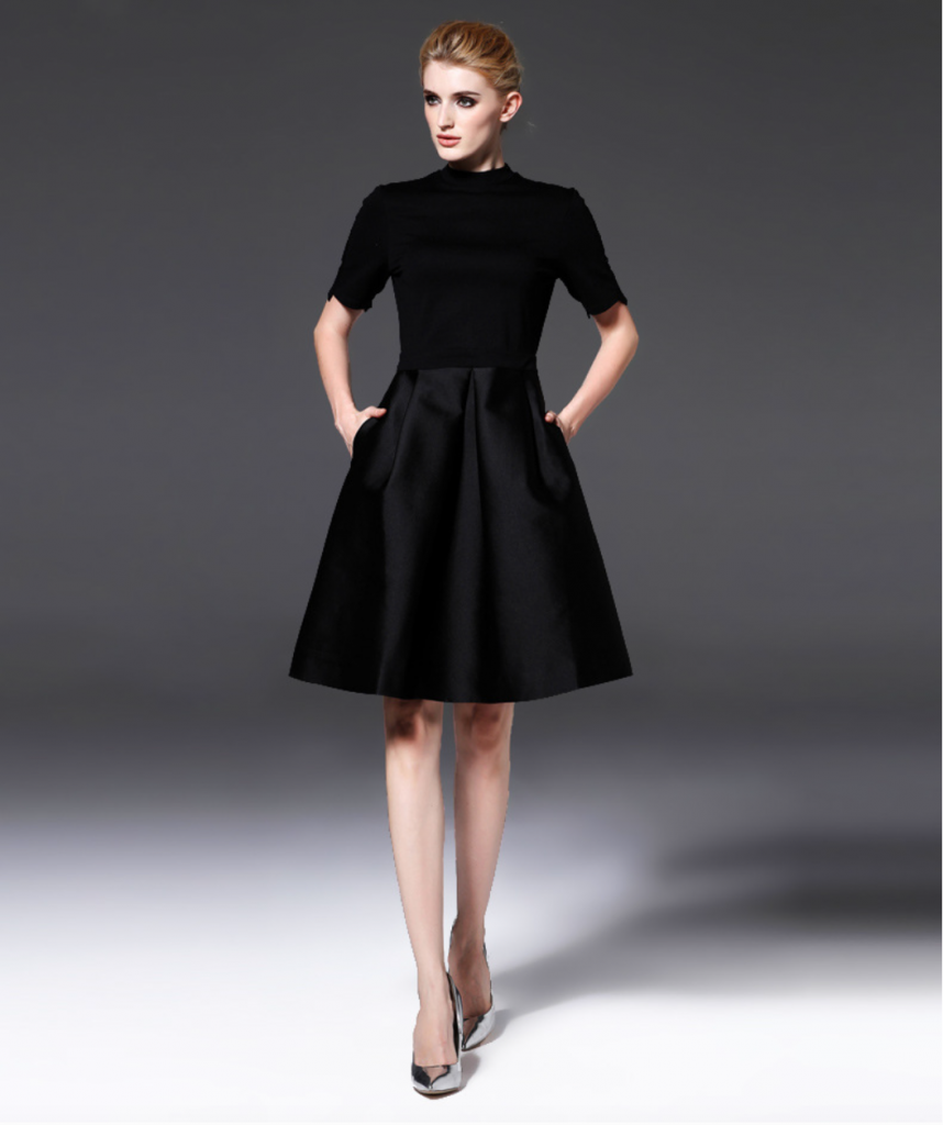 Classic Hepburn style midi little black dress - Lunathi