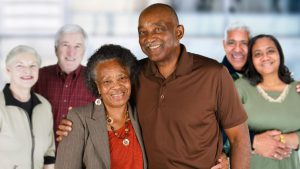 group multiple elderly couples standing together