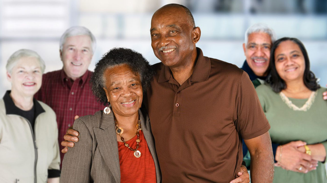 group multiple elderly couples standing together