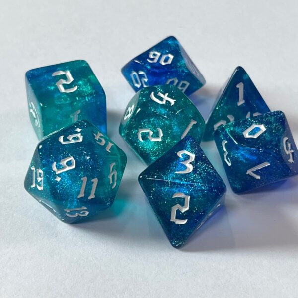 Dice water green + blue