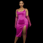 Kitty sexy satin thigh high slit midi dress