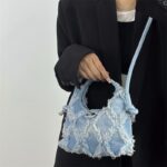 Blue denim shoulder crossbody bag