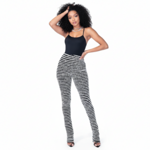 Zelia Textured Striped Stacked Pants 1